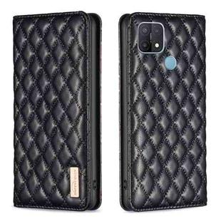 For OPPO A15 Diamond Lattice Magnetic Leather Flip Phone Case(Black)