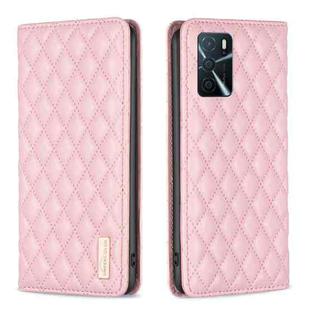 For OPPO A16s / A16 / A54s / A55 5G / A54 4G Diamond Lattice Magnetic Leather Flip Phone Case(Pink)