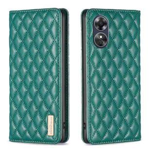 For OPPO A17 Diamond Lattice Magnetic Leather Flip Phone Case(Green)