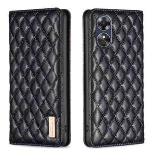 For OPPO A17 Diamond Lattice Magnetic Leather Flip Phone Case(Black)