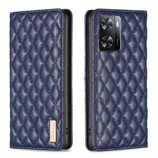 For OPPO A57 4G Diamond Lattice Magnetic Leather Flip Phone Case(Blue)