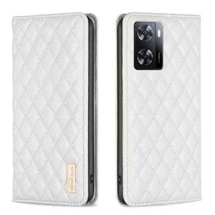 For OPPO A57 4G Diamond Lattice Magnetic Leather Flip Phone Case(White)