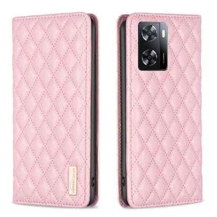 For OPPO A57 4G Diamond Lattice Magnetic Leather Flip Phone Case(Pink)