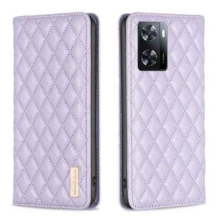 For OPPO A57 4G Diamond Lattice Magnetic Leather Flip Phone Case(Purple)