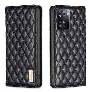 For OPPO A57 4G Diamond Lattice Magnetic Leather Flip Phone Case(Black)