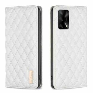 For OPPO A74 4G / F19 4G Diamond Lattice Magnetic Leather Flip Phone Case(White)
