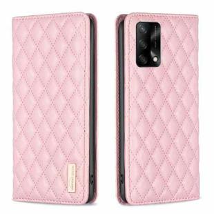For OPPO A74 4G / F19 4G Diamond Lattice Magnetic Leather Flip Phone Case(Pink)