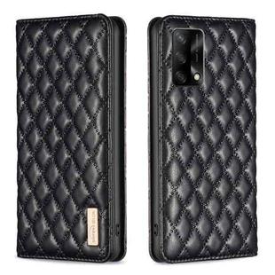 For OPPO A74 4G / F19 4G Diamond Lattice Magnetic Leather Flip Phone Case(Black)