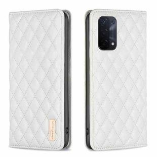 For OPPO A74 5G / A93 5G / A54 5G Diamond Lattice Magnetic Leather Flip Phone Case(White)