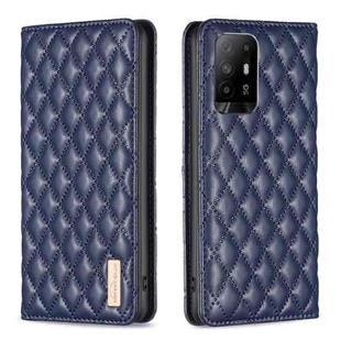 For OPPO A94 5G / F19 Pro+ Diamond Lattice Magnetic Leather Flip Phone Case(Blue)