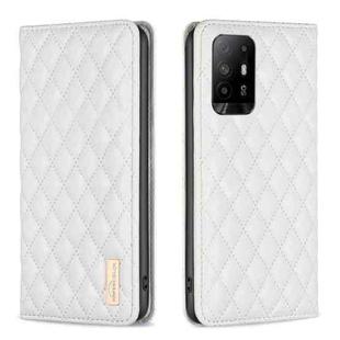 For OPPO A94 5G / F19 Pro+ Diamond Lattice Magnetic Leather Flip Phone Case(White)