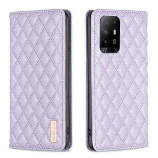 For OPPO A94 5G / F19 Pro+ Diamond Lattice Magnetic Leather Flip Phone Case(Purple)