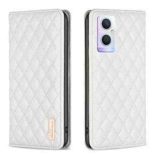 For OPPO A96 5G / Reno7 Z Diamond Lattice Magnetic Leather Flip Phone Case(White)