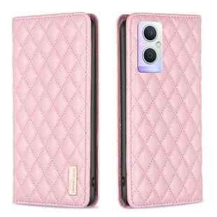 For OPPO A96 5G / Reno7 Z Diamond Lattice Magnetic Leather Flip Phone Case(Pink)