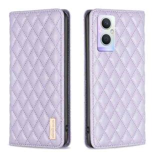 For OPPO A96 5G / Reno7 Z Diamond Lattice Magnetic Leather Flip Phone Case(Purple)