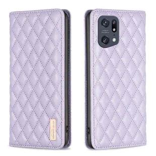 For OPPO Find X5 Pro Diamond Lattice Magnetic Leather Flip Phone Case(Purple)
