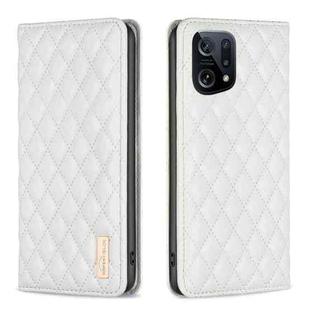 For OPPO Find X5 Diamond Lattice Magnetic Leather Flip Phone Case(White)