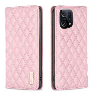 For OPPO Find X5 Diamond Lattice Magnetic Leather Flip Phone Case(Pink)