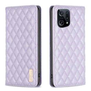 For OPPO Find X5 Diamond Lattice Magnetic Leather Flip Phone Case(Purple)