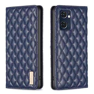 For OPPO Reno7 5G / Find X5 Lite Diamond Lattice Magnetic Leather Flip Phone Case(Blue)