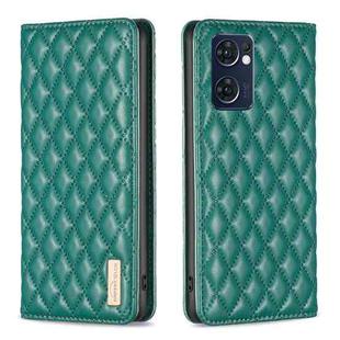 For OPPO Reno7 5G / Find X5 Lite Diamond Lattice Magnetic Leather Flip Phone Case(Green)