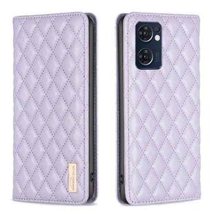 For OPPO Reno7 5G / Find X5 Lite Diamond Lattice Magnetic Leather Flip Phone Case(Purple)
