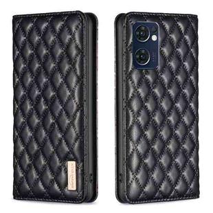 For OPPO Reno7 5G / Find X5 Lite Diamond Lattice Magnetic Leather Flip Phone Case(Black)