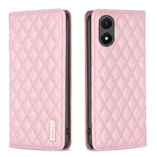 For vivo Y02s Diamond Lattice Magnetic Leather Flip Phone Case(Pink)