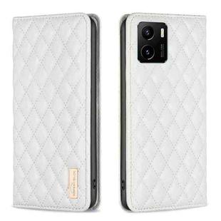 For vivo Y15s Diamond Lattice Magnetic Leather Flip Phone Case(White)