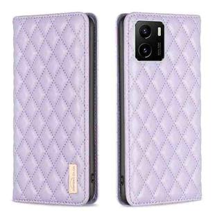 For vivo Y15s Diamond Lattice Magnetic Leather Flip Phone Case(Purple)