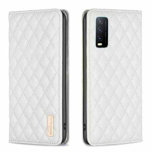 For vivo Y20 Diamond Lattice Magnetic Leather Flip Phone Case(White)