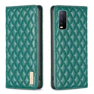 For vivo Y20 Diamond Lattice Magnetic Leather Flip Phone Case(Green)