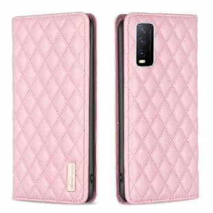 For vivo Y20 Diamond Lattice Magnetic Leather Flip Phone Case(Pink)