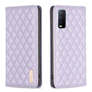 For vivo Y20 Diamond Lattice Magnetic Leather Flip Phone Case(Purple)