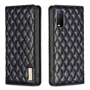 For vivo Y20 Diamond Lattice Magnetic Leather Flip Phone Case(Black)