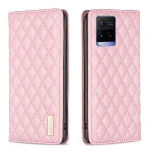 For vivo Y21s / Y21 / Y33s Diamond Lattice Magnetic Leather Flip Phone Case(Pink)