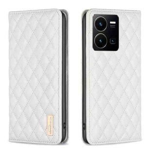 For vivo Y35 4G / Y22s Diamond Lattice Magnetic Leather Flip Phone Case(White)