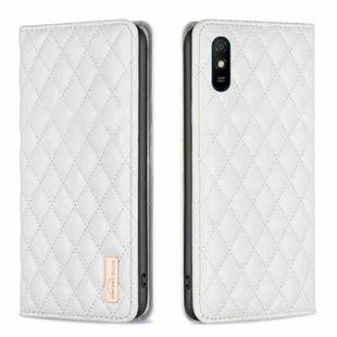 For Xiaomi Redmi 9A Diamond Lattice Magnetic Leather Flip Phone Case(White)