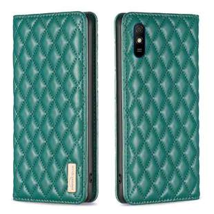 For Xiaomi Redmi 9A Diamond Lattice Magnetic Leather Flip Phone Case(Green)