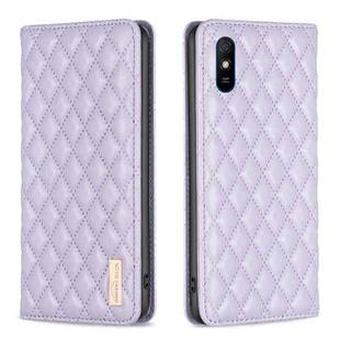 For Xiaomi Redmi 9A Diamond Lattice Magnetic Leather Flip Phone Case(Purple)