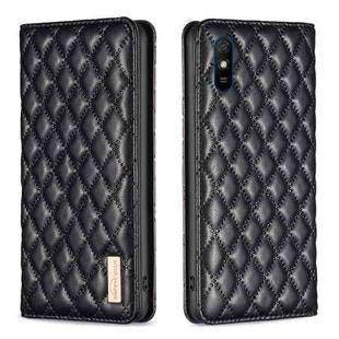For Xiaomi Redmi 9A Diamond Lattice Magnetic Leather Flip Phone Case(Black)