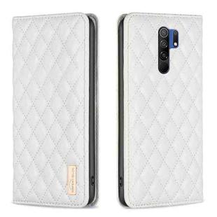 For Xiaomi Redmi 9 Diamond Lattice Magnetic Leather Flip Phone Case(White)