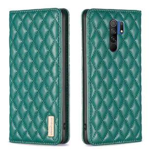 For Xiaomi Redmi 9 Diamond Lattice Magnetic Leather Flip Phone Case(Green)