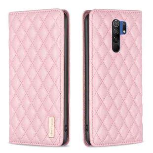 For Xiaomi Redmi 9 Diamond Lattice Magnetic Leather Flip Phone Case(Pink)