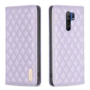 For Xiaomi Redmi 9 Diamond Lattice Magnetic Leather Flip Phone Case(Purple)