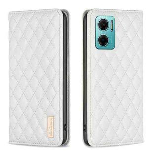 For Xiaomi Redmi 10 5G / Note 11E Diamond Lattice Magnetic Leather Flip Phone Case(White)