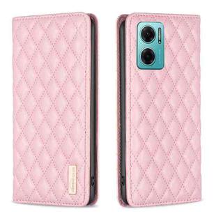 For Xiaomi Redmi 10 5G / Note 11E Diamond Lattice Magnetic Leather Flip Phone Case(Pink)
