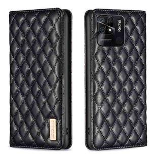 For Xiaomi Redmi 10C Diamond Lattice Magnetic Leather Flip Phone Case(Black)