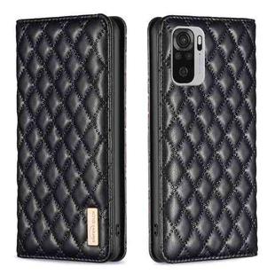 For Xiaomi Redmi Note 10 4G / 10S Diamond Lattice Magnetic Leather Flip Phone Case(Black)