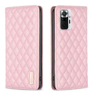 For Xiaomi Redmi Note 10 Pro / 10 Pro Max Diamond Lattice Magnetic Leather Flip Phone Case(Pink)